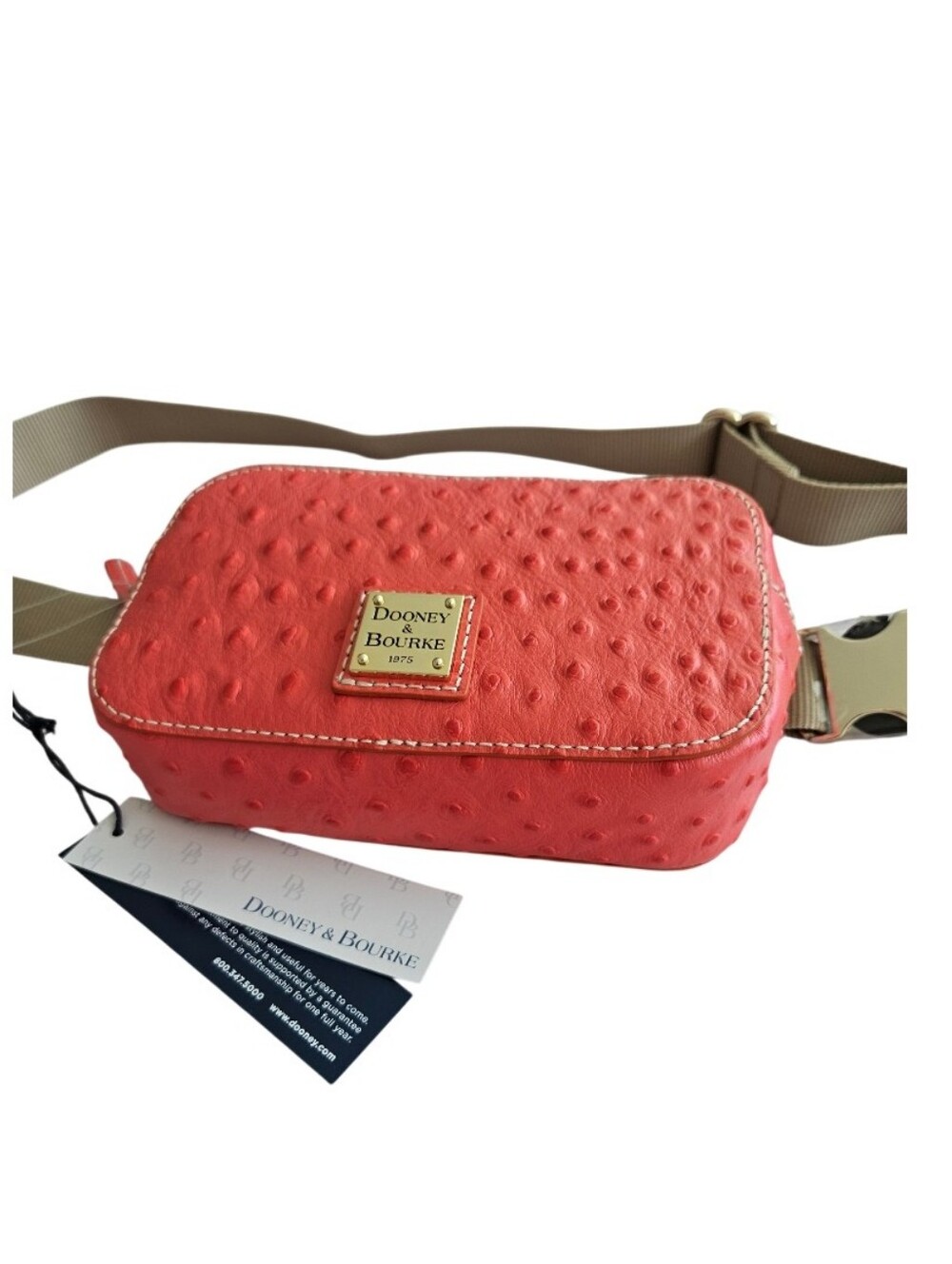 NWT Dooney & Bourke Coral Ostrich Leather Belt & Crossbody  Bag with Tan Strap - Picture 2 of 13